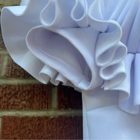 New York & Company White Scuba Knit Ruffle Off the Shoulder Bodycon Mini Dress - Picture 4 of 7